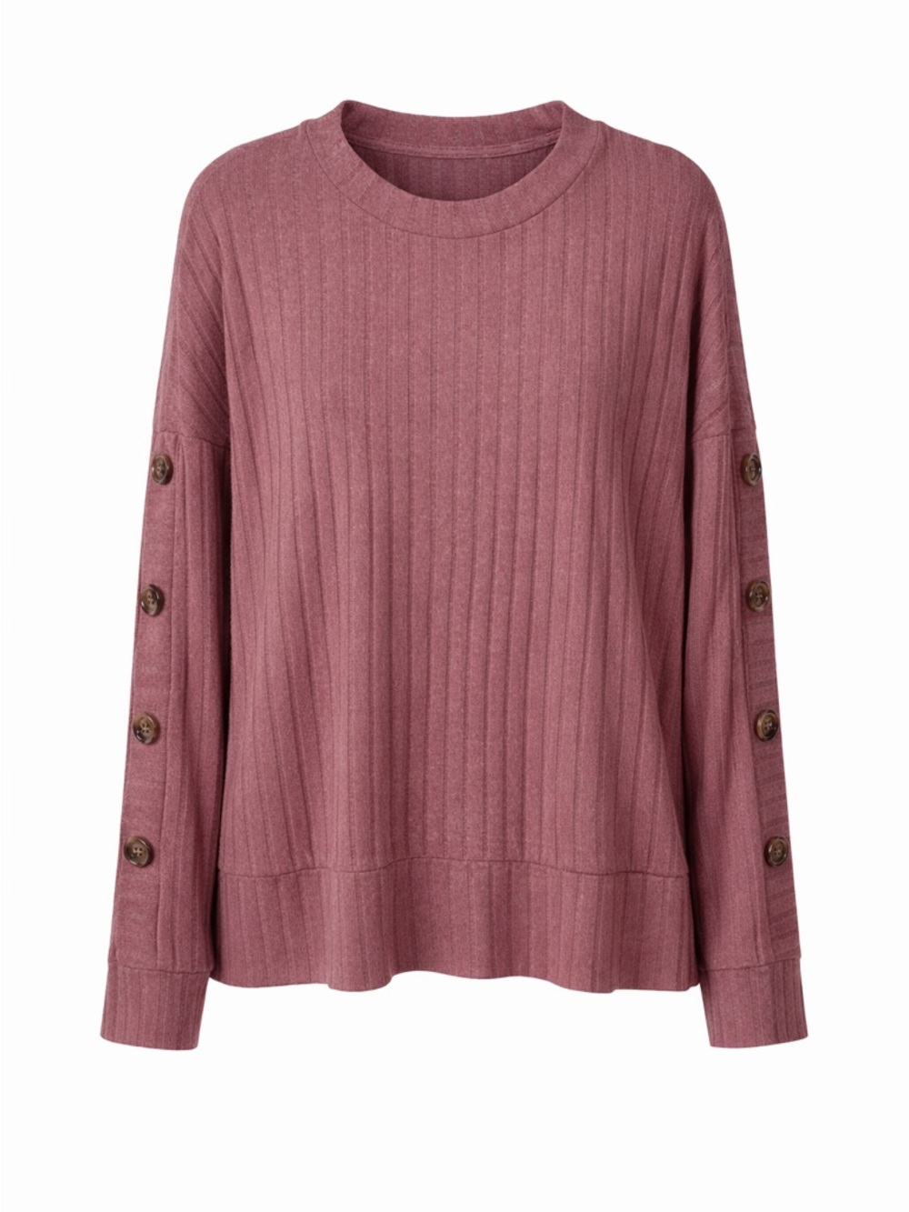 Saturday Sunday Textured Rib Knit Button Sleeve Top Cozy Chic Dusty Rose Size S